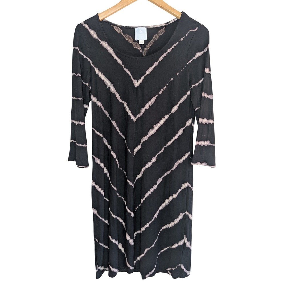 Sunday Black Tie Dye Chevron 3/4 Sleeve‎ Knit Dress Small RN Travel Boho